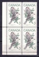 Canada 1968 Wildlife - Birds -Grey Jays 5c Block Of 4 MNH - Unused Stamps