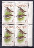 Canada 1969 Birds 6c White-Throated Sparrow Block Of 4 MNH - Vertical Crease Left Units - Unused Stamps