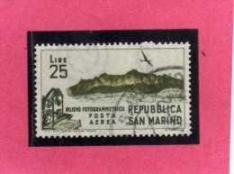 SAN MARINO 1952 POSTA AEREA AIR MAIL RILIEVO FOTOGRAMMETRICO LIRE 25 USATO USED - Luftpost