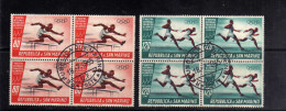 SAN MARINO 1955 POSTA AEREA AIR MAIL MOSTRA DEL FRANCOBOLLO OLIMPICO OLYMPIC STAMP EXHIBITION QUARTINA USATA BLOCK USED - Poste Aérienne