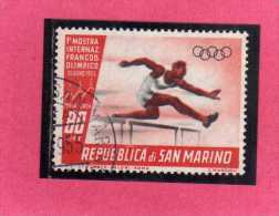 SAN MARINO 1955 POSTA AEREA AIR MAIL MOSTRA DEL FRANCOBOLLO OLIMPICO OLYMPIC STAMP EXHIBITION LIRE 25 USATO USED - Poste Aérienne