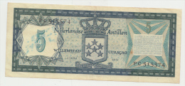 Netherlands Antilles 5 Gulden 1972 VF+ Pick 8b  8 B - Niederländische Antillen (...-1986)