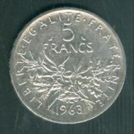 France  5 Francs Semeuse Argent   Année 1963  Etat Tb/sup   - Pia6706 - 5 Francs