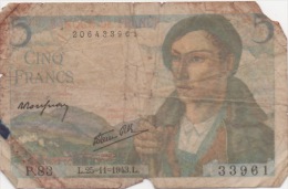 Billet Cinq Francs 25 11 1943 P 83 N° 33961 - 5 F 1943-1947 ''Berger''