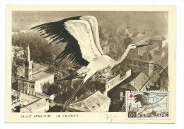 CM D'Algèrie: Faune Africaine: La Cigogne :obl: Croix-Rouge Du 06/04/1957 - Picotenazas & Aves Zancudas