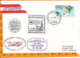 Austria UN Vienna AIRSHIP MAIL Pro Juventute Number 3  Wien 31-3-1993 With More Postmarks - New York/Geneva/Vienna Joint Issues