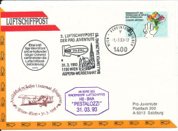 Austria UN Vienna AIRSHIP MAIL Pro Juventute Number 3  Wien 31-3-1993 With More Postmarks - New York/Geneva/Vienna Joint Issues