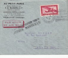 1935 LETTRE CAMBODGE PNOM-PENH. EN NOIR.  " PAR AVION JUSQU’À  MARSEILLE" . DAGUIN ANGKOR /2818 - Airmail