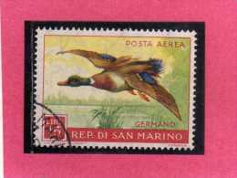 SAN MARINO 1959 POSTA AEREA AIR MAIL FAUNA AVICOLA BIRDS UCCELLI GERMANO LIRE 15 USATO USED - Luftpost