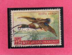 SAN MARINO 1959 POSTA AEREA AIR MAIL FAUNA AVICOLA BIRDS UCCELLI GERMANO LIRE 15 USATO USED - Luftpost