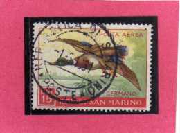 REPUBBLICA DI SAN MARINO 1959 POSTA AEREA AIR MAIL FAUNA AVICOLA BIRDS UCCELLI GERMANO LIRE 15 USATO USED OBLITERE' - Poste Aérienne