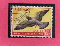 REPUBBLICA DI SAN MARINO 1959 POSTA AEREA AIR MAIL FAUNA AVICOLA BIRDS UCCELLI COLOMBA LIRE 120 USATO USED OBLITERE' - Poste Aérienne