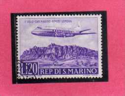 SAN MARINO 1959 POSTA AEREA AEREA AIR MAIL PRIMO 1° VOLO SM RIMINI LONDRA 1TH FIRST FLIGHT USATO USED - Luftpost