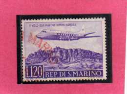 SAN MARINO 1959 POSTA AEREA AEREA AIR MAIL PRIMO 1° VOLO SM RIMINI LONDRA 1TH FIRST FLIGHT USATO USED - Luftpost