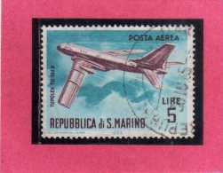 SAN MARINO 1963 POSTA AEREA AIR MAIL AEREI MODERNI MODERN PLANES LIRE 5 TUPOLEV USATO USED - Luftpost