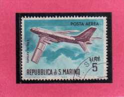 SAN MARINO 1963 POSTA AEREA AIR MAIL AEREI MODERNI MODERN PLANES LIRE 5 TUPOLEV USATO USED - Airmail