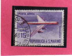 SAN MARINO 1963 POSTA AEREA AIR MAIL AEREI MODERNI MODERN PLANES LIRE 15 DOUGLAS DC8 USATO USED - Airmail