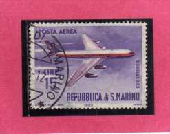 REPUBBLICA DI SAN MARINO 1963 POSTA AEREA AIR MAIL AEREI MODERNI MODERN PLANES LIRE 15 DOUGLAS DC8 USATO USED OBLITERE' - Poste Aérienne