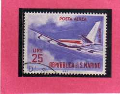 SAN MARINO 1963 POSTA AEREA AIR MAIL AEREI MODERNI MODERN PLANES LIRE 25 BOEING 707 USATO USED - Luftpost