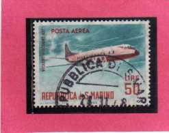 SAN MARINO 1963 POSTA AEREA AIR MAIL AEREI MODERNI MODERN PLANES LIRE 50 VICKERS VISCOUNT USATO USED - Luftpost