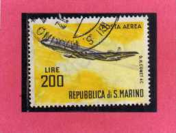 REPUBBLICA DI SAN MARINO 1963 POSTA AEREA AIR MAIL AEREI MODERNI MODERN PLANES LIRE 200 D.H. COMET USATO USED OBLITERE' - Poste Aérienne