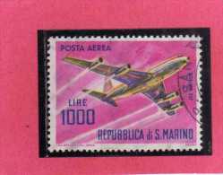 SAN MARINO 1964 POSTA AEREA AIR MAIL AEREI MODERNI MODERN PLANES LIRE 1000 BOEING 707 QUADRIREATTORE USATO USED - Luftpost