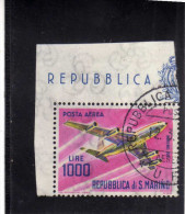 SAN MARINO 1964 POSTA AEREA AIR MAIL AEREI MODERNI MODERN PLANES LIRE 1000 BOEING 707 QUADRIREATTORE USATO USED - Luftpost