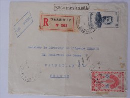 Madagascar Lettre Recommande De Tananarive Pour Marseille (cachet Faible ) - Brieven En Documenten