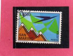 SAN MARINO 1972 POSTA AEREA AIR MAIL AEREO E MONTE TITANO PLANE AND MOUNT LIRE 1000  USATO USED - Luftpost