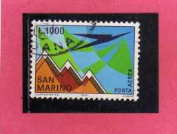 SAN MARINO 1972 POSTA AEREA AIR MAIL AEREO E MONTE TITANO PLANE AND MOUNT LIRE 1000  USATO USED - Luftpost