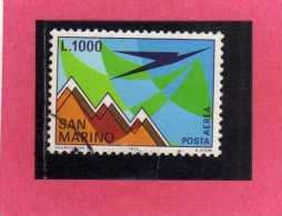 SAN MARINO 1972 POSTA AEREA AIR MAIL AEREO E MONTE TITANO PLANE AND MOUNT LIRE 1000  USATO USED - Luftpost