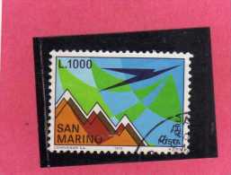 SAN MARINO 1972 POSTA AEREA AIR MAIL AEREO E MONTE TITANO PLANE AND MOUNT LIRE 1000  USATO USED - Luftpost