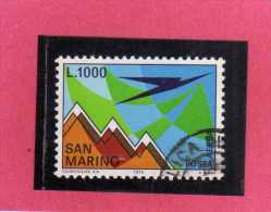 SAN MARINO 1972 POSTA AEREA AIR MAIL AEREO E MONTE TITANO PLANE AND MOUNT LIRE 1000  USATO USED - Luftpost