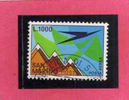 SAN MARINO 1972 POSTA AEREA AIR MAIL AEREO E MONTE TITANO PLANE AND MOUNT LIRE 1000  USATO USED - Luftpost