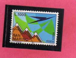 SAN MARINO 1972 POSTA AEREA AIR MAIL AEREO E MONTE TITANO PLANE AND MOUNT LIRE 1000  USATO USED - Luftpost