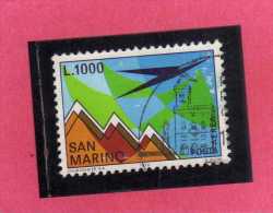 SAN MARINO 1972 POSTA AEREA AIR MAIL AEREO E MONTE TITANO PLANE AND MOUNT LIRE 1000  USATO USED - Luftpost