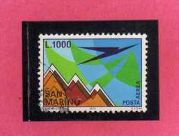 SAN MARINO 1972 POSTA AEREA AIR MAIL AEREO E MONTE TITANO PLANE AND MOUNT LIRE 1000  USATO USED - Luftpost