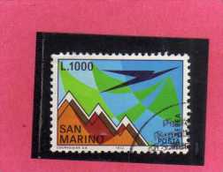 SAN MARINO 1972 POSTA AEREA AIR MAIL AEREO E MONTE TITANO PLANE AND MOUNT LIRE 1000  USATO USED - Luftpost