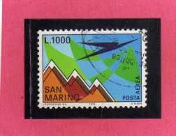 SAN MARINO 1972 POSTA AEREA AIR MAIL AEREO E MONTE TITANO PLANE AND MOUNT LIRE 1000  USATO USED - Luftpost