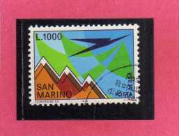 SAN MARINO 1972 POSTA AEREA AIR MAIL AEREO E MONTE TITANO PLANE AND MOUNT LIRE 1000  USATO USED - Luftpost