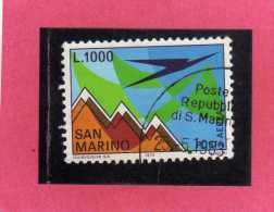 SAN MARINO 1972 POSTA AEREA AIR MAIL AEREO E MONTE TITANO PLANE AND MOUNT LIRE 1000  USATO USED - Luftpost