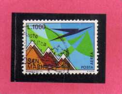 SAN MARINO 1972 POSTA AEREA AIR MAIL AEREO E MONTE TITANO PLANE AND MOUNT LIRE 1000  USATO USED - Luftpost