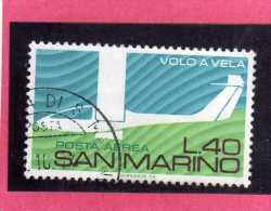 SAN MARINO 1974 POSTA AEREA AIR MAIL AEREOPLANO VOLO A VELA GLIDING PLANE LIRE 40 USATO USED - Luftpost