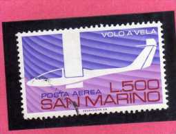 SAN MARINO 1974 POSTA AEREA AIR MAIL AEREOPLANO VOLO A VELA GLIDING PLANE LIRE 500 USATO USED - Luftpost