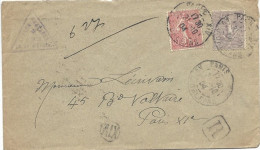 SEMEUSES -1904 - ENVELOPPE RECOMMANDEE De COLLIGIS (AISNE) - 1903-60 Säerin, Untergrund Schraffiert