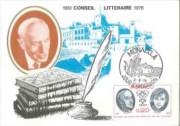 CM Monaco - 25ème Anniversaire Du Conseil Littéraire De Monaco - P Maurois - 1976 - Cartes-Maximum (CM)