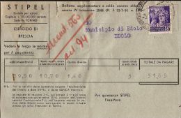 R.S.I. 50 C. MONUMENTI 1944 ISOLATO BRESCIA X EDOLO BOLLETTA STIPEL - Marcophilie