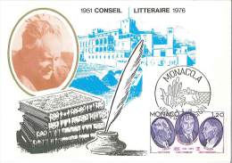 CM Monaco - 25ème Anniversaire Du Conseil Littéraire De Monaco - J Giono - 1976 - Cartoline Maximum