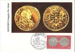 CM Monaco - Honoré II - Doppia D'or 1648 - 1977 - Cartoline Maximum