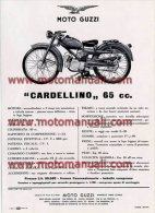 Moto Guzzi CARDELLINO 65 1956 Depliant Originale Genuine Brochure Prospekt - Motoren